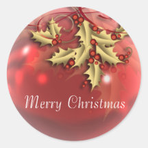 Elegant Red Gold Merry Christmas Stickers