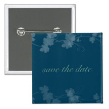 Elegant Save The Date Vines Blue Button