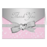 Elegant Silver Pink Baby Thank You Cards