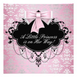 Elegant Silver Pink Black Princess Baby Shower Personalized Invites