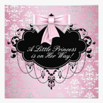 Elegant Silver Pink Black Princess Baby Shower invitations