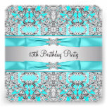 Elegant Silver Teal Blue Quinceanera Custom Invitations