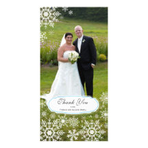 Elegant Snowflake Wedding Thank You Custom Photo Card