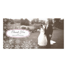 Elegant Snowflake Wedding Thank You Personalised Photo Card