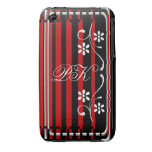 Elegant striped case with flowers and Monogram iPhone 3 Case-Mate Case