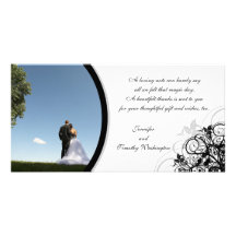 Elegant swirls wedding thank you photocard photo card template