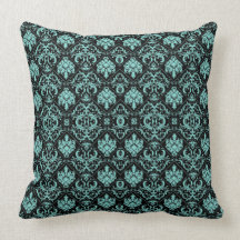Elegant Teal and Black Damask Patterns Throw Pillow