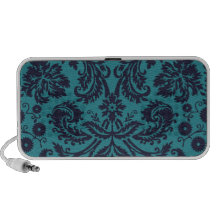 elegant teal blue and midnight damask iPhone speakers