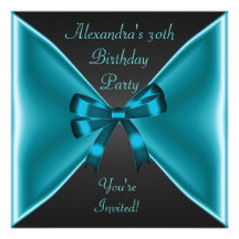 Elegant Teal Blue Bow Black Event Party Personalized Invitations