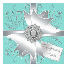 Elegant Teal Blue Engagement Party Invitations