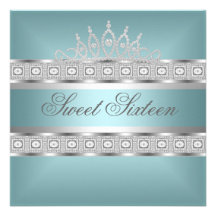 Elegant Teal Blue Silver Jewel 16th Birthday Personalized Invitations