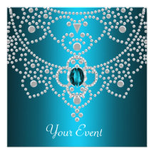 Elegant Teal Blue White Overlay Diamond Jewel Personalized Announcement