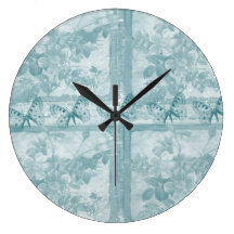 Elegant Teal Butterflies Floral Wallclocks