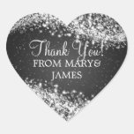 Elegant  Thank you Sparkling Wave Black Heart Sticker