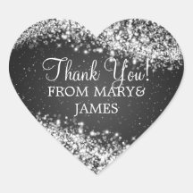 Elegant  Thank you Sparkling Wave Black Heart Sticker
