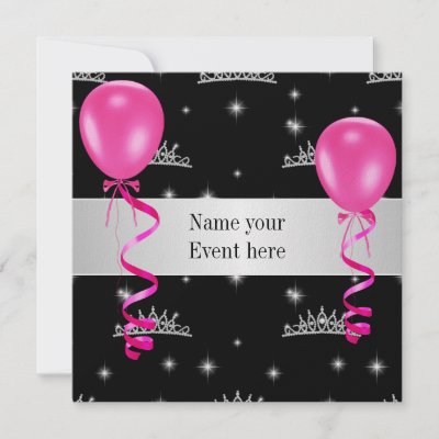 Elegant Tiara Black Pink Balloons Special Event Custom Invitations by