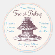 Elegant Vintage French Pastries: Bakery Peach Stri Round Sticker