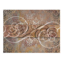 Elegant Vintage Tuscan Damask Wedding RSVP Post Card