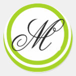 Elegant Wedding Monogram Apple Green Black Sticker