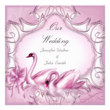Elegant Wedding Pink Swans Bow Personalized Invitations