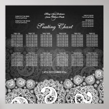 Elegant Wedding Seating Chart Paisley Lace Black Print