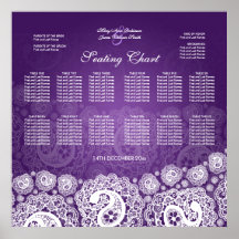 Elegant Wedding Seating Chart Paisley Lace Purple Poster