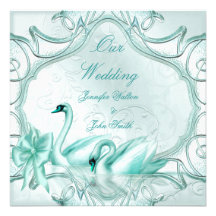 Elegant Wedding Teal Blue Swans Bow Personalised Invitations