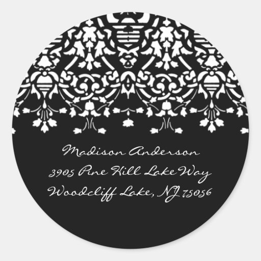 Elegant White & Black Damask Address Label Sticker