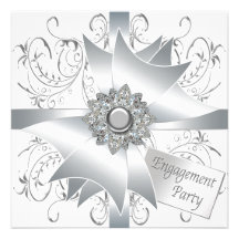 Elegant White Engagement Party Invitations