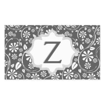 Elegant white, grey floral pattern monogram business card templates