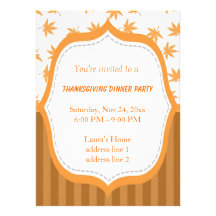 Elegant  yellow leaves thanksgiving dinner party invitations