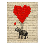 Elephant and heart shaped balloons postcards