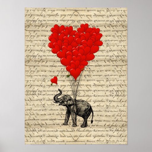 Elephant and heart shaped balloons print