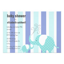 Elephant Baby Shower - Aqua & Blue Announcement