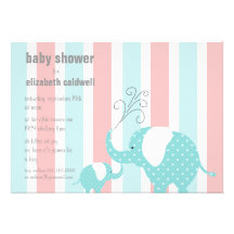 Elephant Baby Shower - Aqua Personalised Announcements