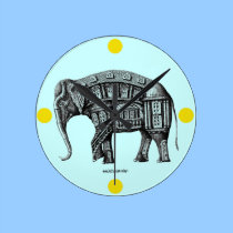 Elephant Building pen ink drawing wall clocks