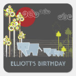 Elephant Family In The Forest Birthday Party Favou Square Stickers