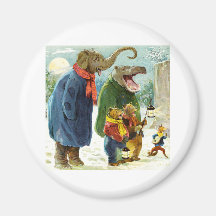 Elephant, Hippopotamus & Bears Go Caroling Fridge Magnets