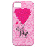 Elephant holding heart on pink damask