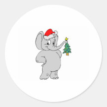 Elephant (Santa Hat) Round Sticker