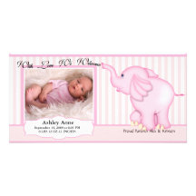 Elephant Sweet Baby Girl Birth Personalised Photo Card
