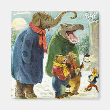 Elephants Hippopotamus & Bears Christmas Caroling Magnets