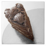 Elevated view of a piece of chocolate cake tiles