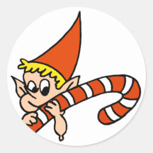Elf and Candy Cane Round Stickers