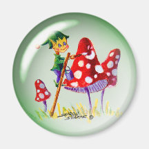 ELF BUBBLE & MUSHROOMS by SHARON SHARPE Refrigerator Magnet