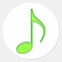 Emboss Lime Green Music 8th Note Round Stickers