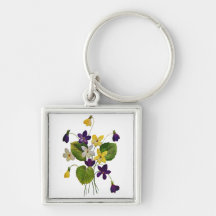 Embroidered White, Yellow and Purple Violets Keychains