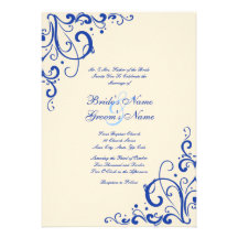 Emerald Blue and Cream Flourish Wedding Invitation