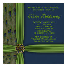 Emerald Blue Peacock 40th Birthday Party Announcement