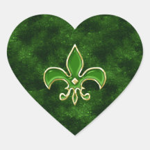 Emerald Green Fleur de Lis Heart Sticker Sheets